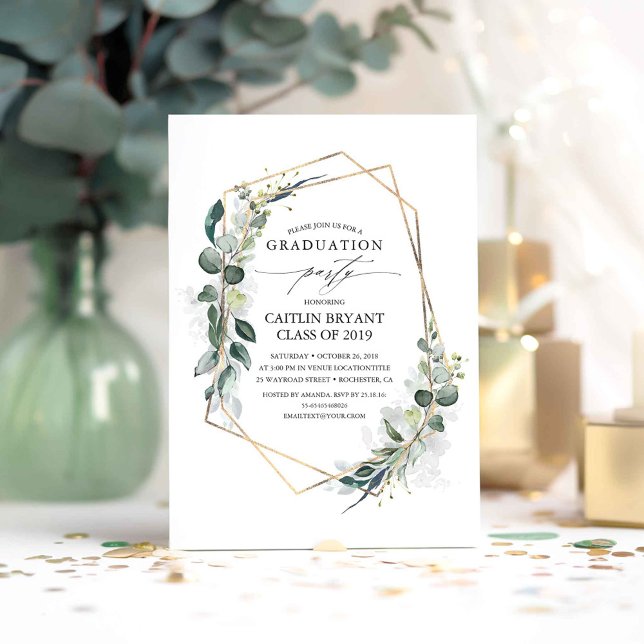 Eukalyptus Greenery Geometric Modern Abschluss Einladung (Greenery Graduation Party Invitations)