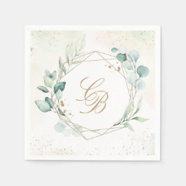 Eukalyptus Greenery Geometric Monogram Wedding Serviette