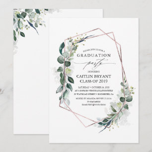 Eukalyptus Greenery Geometric Rose Gold Abschluss Einladung