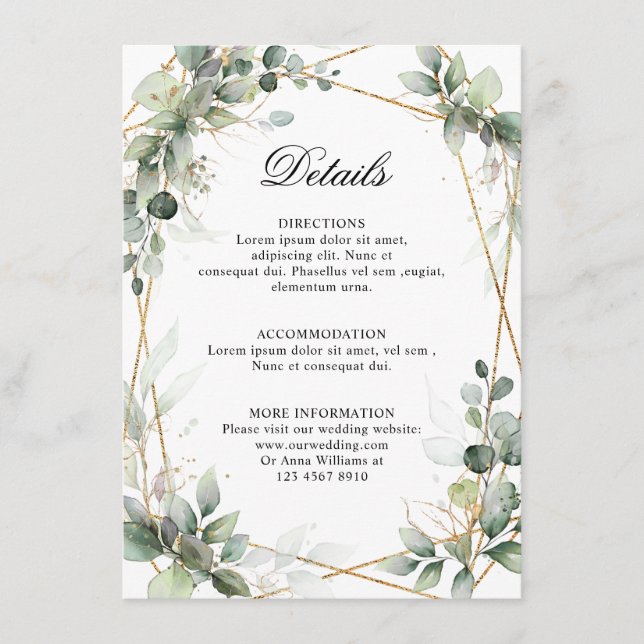 Eukalyptus Greenery Geometric Wedding Details Begleitkarte (Vorderseite)