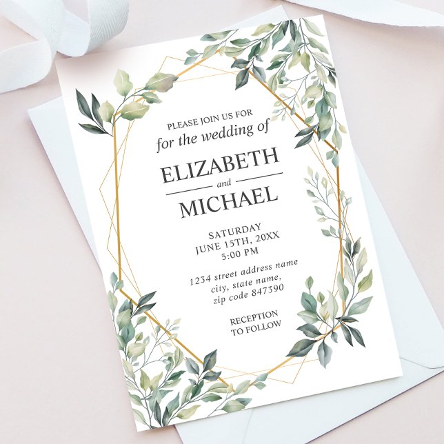 Eukalyptus Greenery Geometric Wedding Einladung (Von Creator hochgeladen)