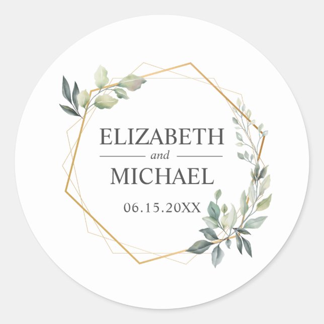 Eukalyptus Greenery Geometric Wedding Runder Aufkleber (Vorderseite)