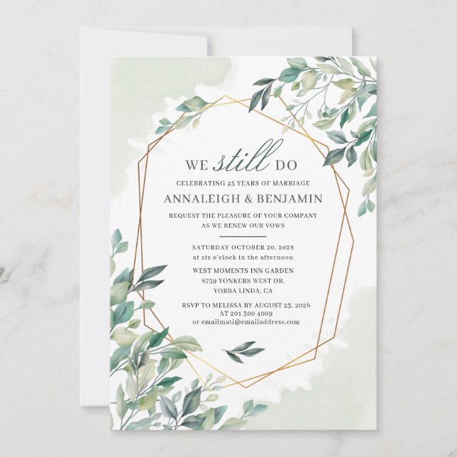Eukalyptus Greenery Geometric Wedding Vow Renewal Einladung (Vorderseite)