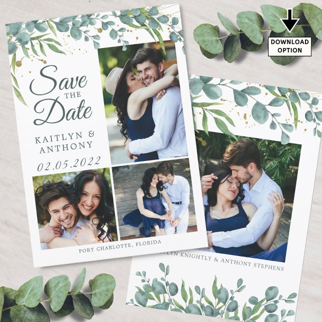 Eukalyptus Greenery Gold 4 Foto Save the Date (Von Creator hochgeladen)