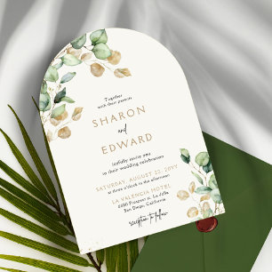 Eukalyptus Greenery & Gold Arch Wedding Einladung