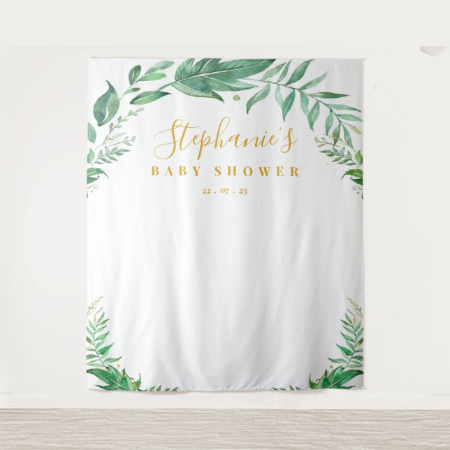 Eukalyptus Greenery Gold Baby Dusche Hintergrund Wandteppich (Vorderseite)