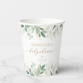 Eukalyptus Greenery Gold Baby Shower Pappbecher