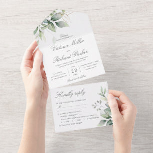 Eukalyptus Greenery Gold Blätter Botanische Hochze All In One Einladung