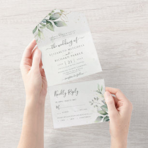Eukalyptus Greenery Gold Blätter Botanische Hochze All In One Einladung