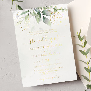 Eukalyptus Greenery Gold Blätter Botanische Hochze Folieneinladung