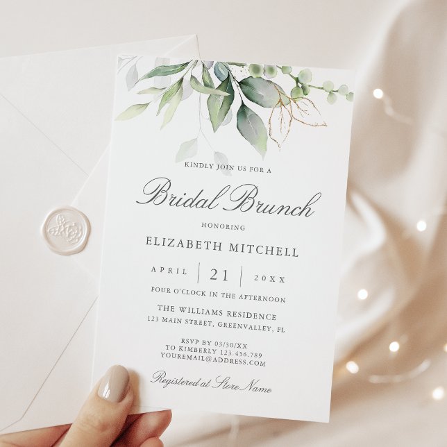 Eukalyptus Greenery Gold Blätter Bridal Brunch Einladung (Von Creator hochgeladen)