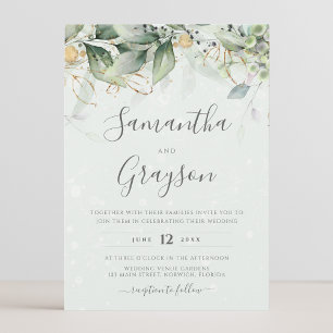 Eukalyptus Greenery Gold Blätter Elegante Hochzeit Einladung