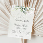 Eukalyptus Greenery Gold Blätter Elegante Hochzeit Einladung<br><div class="desc">Schöne Hochzeitseinladung mit Aquarell Eukalyptus und goldenen Blätter.</div>