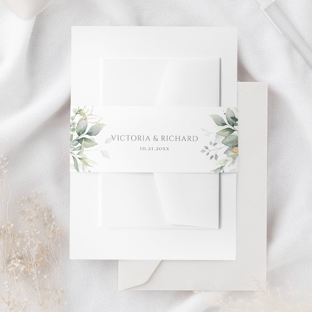 Eukalyptus Greenery Gold Blätter Elegante Hochzeit Einladungsbanderole (Von Creator hochgeladen)