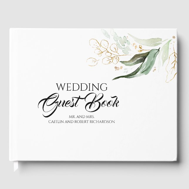 Eukalyptus Greenery Gold Blätter Wedding Gästebuch (Vorderseite)