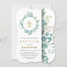 Eukalyptus Greenery Gold Cross Boy Taufe Einladung