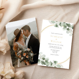 Eukalyptus Greenery Gold Einfaches Foto Hochzeit Einladung