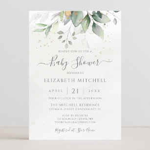 Eukalyptus Greenery Gold Elegant Baby Shower Einladung