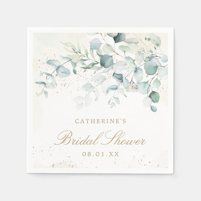 Eukalyptus Greenery Gold Elegantes Brautparty Serviette (Vorderseite)