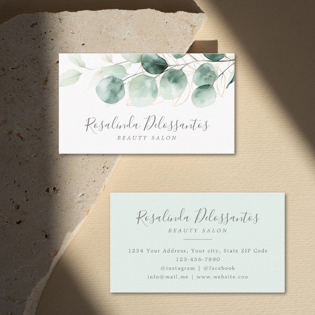 Eukalyptus Greenery Gold Foliage Visitenkarte (Watercolor Eucalyptus Greenery Gold Foliage Business Card)