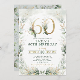 Eukalyptus Greenery Gold Garden 60. Geburtstag Einladung