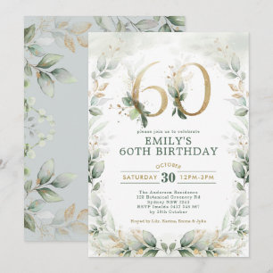 Eukalyptus Greenery Gold Garden 60. Geburtstag   Einladung