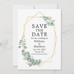 Eukalyptus Greenery Gold Geo Frame Save The Date