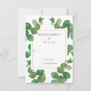 Eukalyptus Greenery Gold Geometric Wedding RSVP Karte