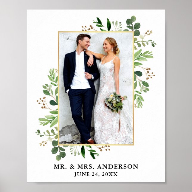 Eukalyptus Greenery Gold Gerahmtes Foto Poster (Vorne)