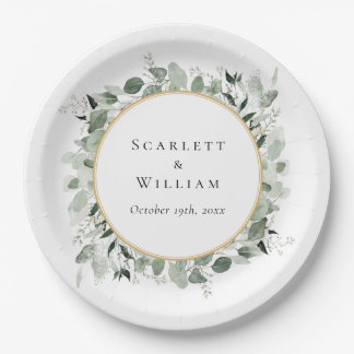 Eukalyptus Greenery Gold Sage Green Wedding Pappteller