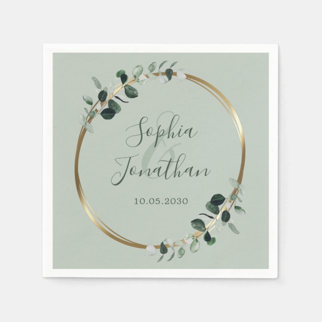 Eukalyptus Greenery Gold Sage Personalisierte Hoch Serviette (Vorderseite)