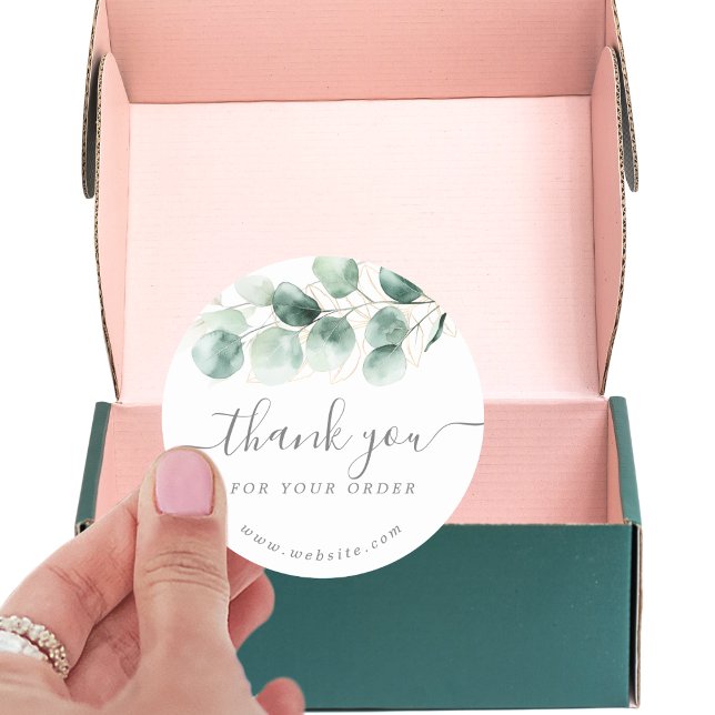 Eukalyptus Greenery Gold Vielen Dank Runder Aufkleber (Watercolor Eucalyptus Greenery Gold Thank You Classic Round Sticker)
