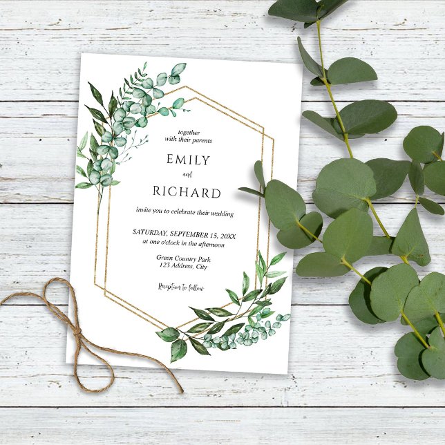 Eukalyptus Greenery Gold Wedding Einladung (Von Creator hochgeladen)