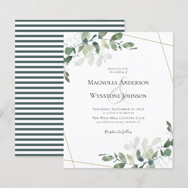 Eukalyptus Greenery Gold Wedding Einladung (Vorne/Hinten)