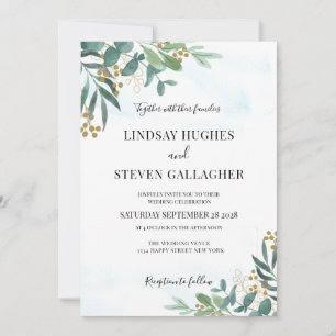 Eukalyptus Greenery Gold Wedding Einladung