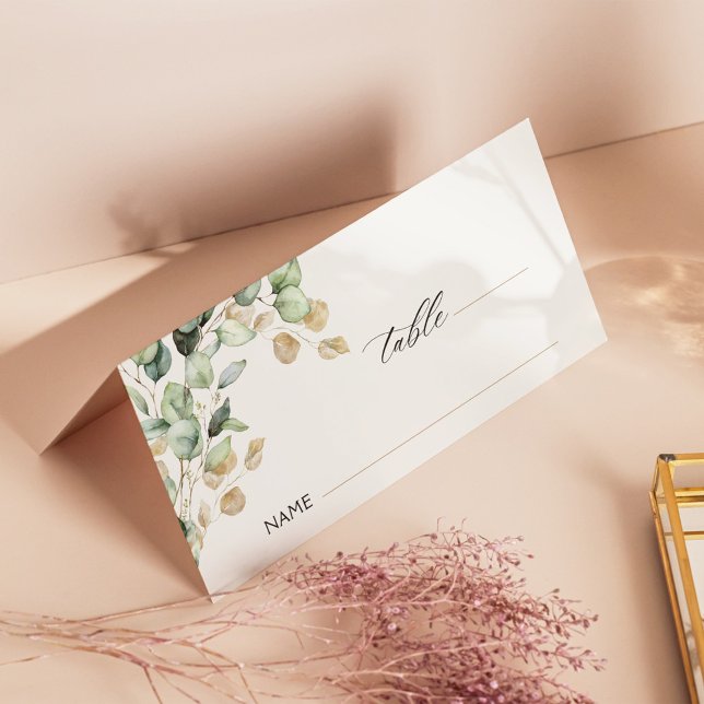 Eukalyptus Greenery & Gold Wedding Foto geklappt Platzkarte (Von Creator hochgeladen)