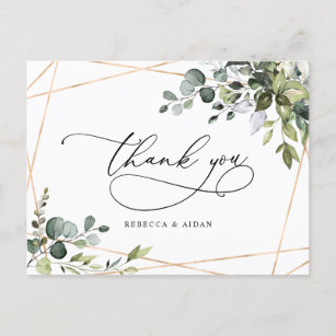 Eukalyptus Greenery Gold Wedding Vielen Dank Postkarte