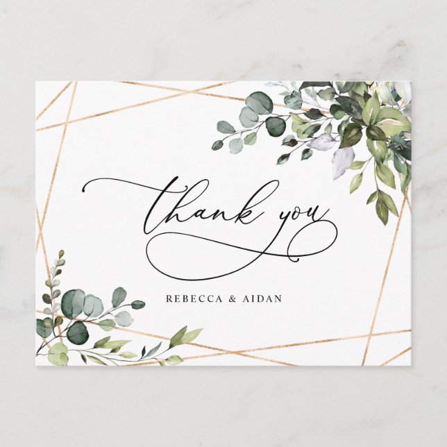 Eukalyptus Greenery Gold Wedding Vielen Dank Postkarte (Vorderseite)