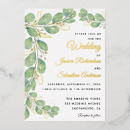 Eukalyptus Greenery Gold Weißes Delta Hochzeit Folieneinladung