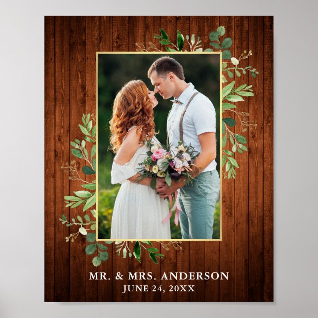 Eukalyptus Greenery Gold Wood Foto Poster (Vorne)