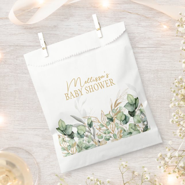 Eukalyptus Greenery Green Leaf & Gold Baby Dusche Geschenktütchen (Ausgeschnitten)