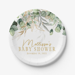 Eukalyptus Greenery Green Leaf & Gold Baby Dusche Pappteller