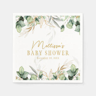Eukalyptus Greenery Green Leaf & Gold Baby Dusche Serviette