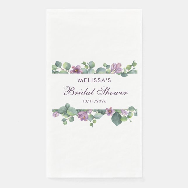 Eukalyptus Greenery Grünes Lila Brautparty Serviette (Vorderseite)