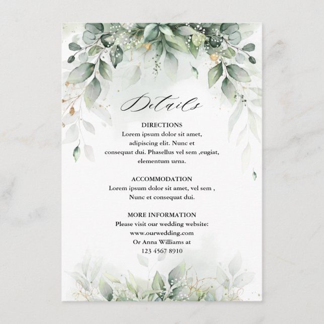Eukalyptus Greenery Gum Botanische Hochzeit Begleitkarte (Vorderseite)