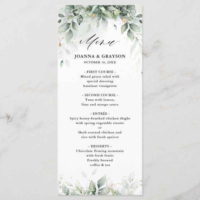 Eukalyptus Greenery Gum Botanische Hochzeit Menükarte (Vorderseite)