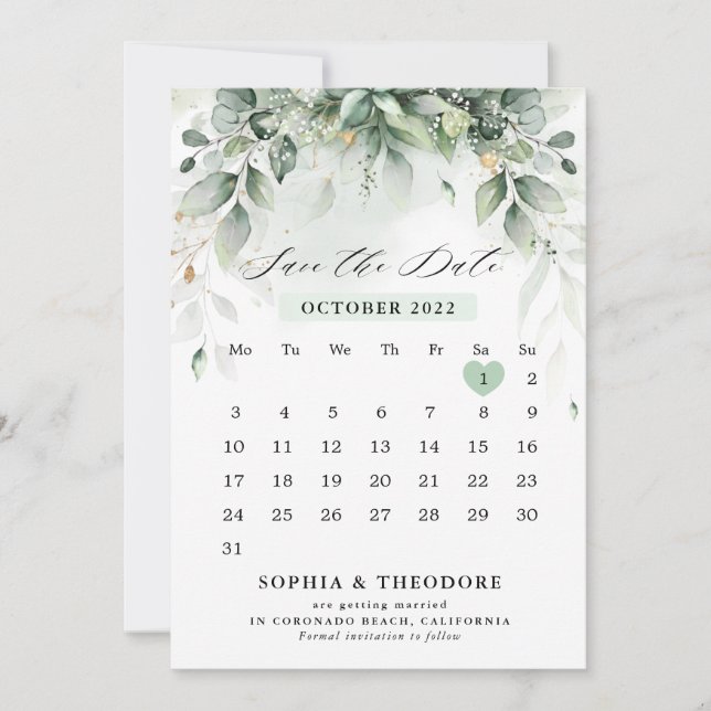 Eukalyptus Greenery Gum Botanischer Rustikaler Kal Save The Date (Vorderseite)