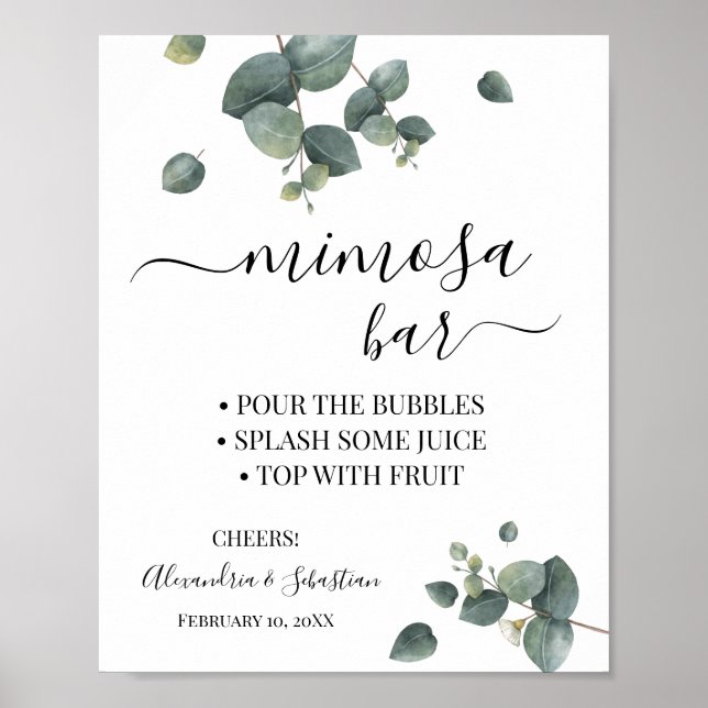 Eukalyptus Greenery Mimosa Bar Brautparty Signing Poster (Vorne)