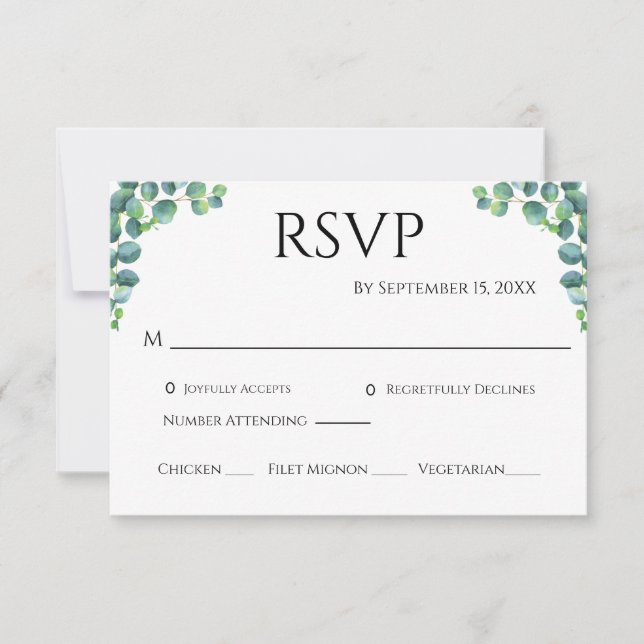 Eukalyptus Greenery Minimalistisch Simple Wedding RSVP Karte (Vorderseite)