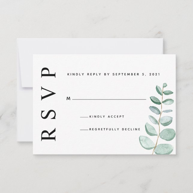 Eukalyptus Greenery Minimalistisch Wedding RSVP Ca Karte (Vorderseite)